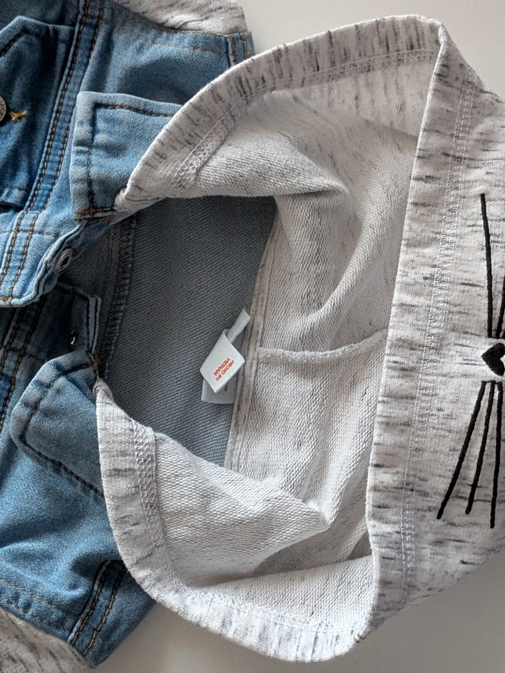 Cat & Jack Blue Denim Jacket with Heather Gray Cat Hoodie
